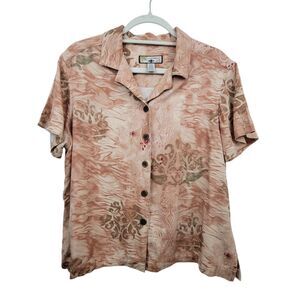 Caribbean Joe Pink Beige Button Shirt Petite Size Medium/Large